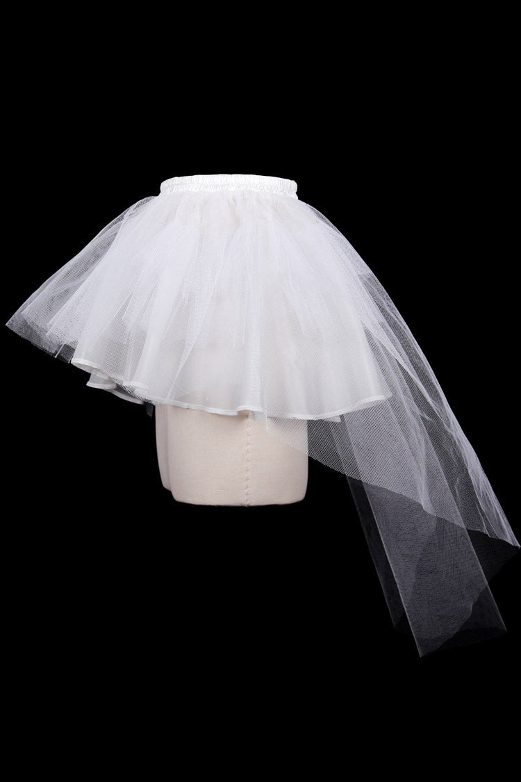 White Hard Mesh Short Front Long Back Short Women's Gothic Underskirt - Product - 2