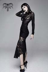 Black Flower Pattern False Girdle Mesh Long Sleeve Women's Gothic T-Shirt - Product - 2