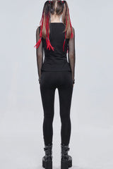 Black Gothic Stretch Knitted Fabric Spliced Mesh Devil Sheep Head Pattern Printing Women's Leggings - Product - 12