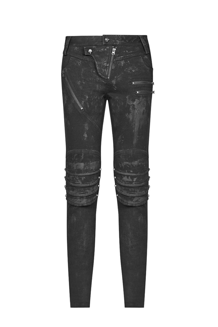 Black Military Uniform Buckle Skinny PU Leather Men's Punk Pants - Product - 5