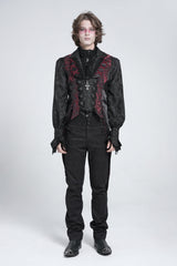 Black/Red Sleeveless Lace-Up Zipper Men's Gothic Swallow-tailed Vest - Product - 5