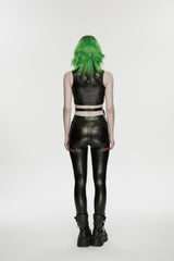 Black/Red Cut-Out Spliced Eyelet Mesh Women's Punk Leggings - Product - 3