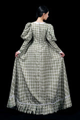 Dark Green Long Sleeves Plaid Print High Waisted Ruffled Victorian Lolita Prom Dress - Product - 5