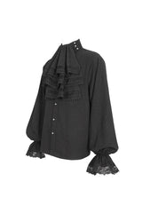 Black Puff Sleeved Stand Collar Men's Gothic Shirt With Necktie - Product - 3