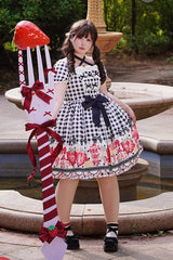 Red Short Sleeves Strawberry Plaid Print Bowknot Sweet Plus Size Princess Lolita Dress - Product - 8
