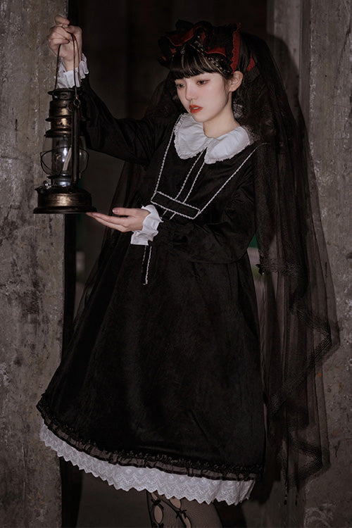 Black Doll Collar Long Sleeves Gothic Lolita Dress - Product - 3