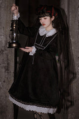 Black Doll Collar Long Sleeves Gothic Lolita Dress - Product - 3