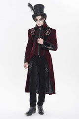 Red Stand Collar Long Sleeves Embroidered Color-Blocked Buckled Zippered Men's Gothic Palace Jacket - Product - 5