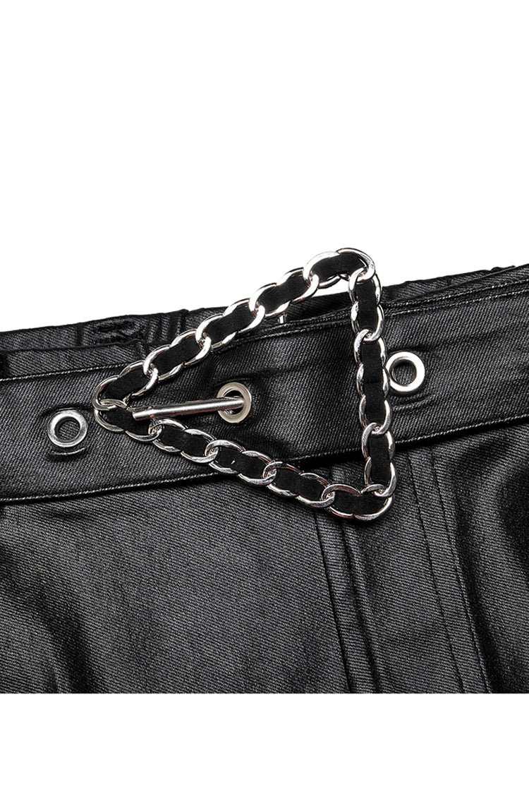 Black Elasticity Glued Woven Fabric Sexy Tight Metal Zipper Belt Decoration Women's Plus Size Punk Trousers - Product - 8