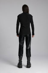 Black Stand Collar Long Sleeves Zip 3D Patch Print Men's Punk T-Shirt - Product - 5