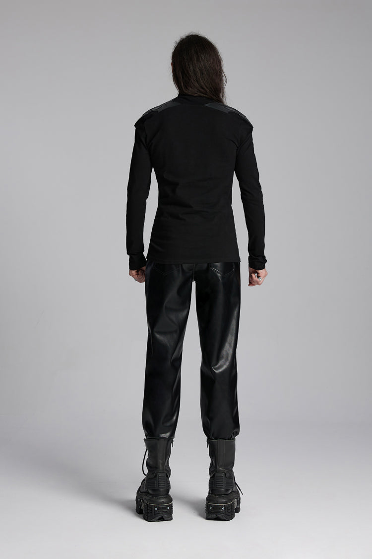 Black Stand Collar Long Sleeves Zip 3D Patch Print Men's Punk T-Shirt - Product - 5