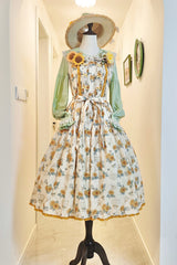 Apricot [Gardening Sunflower] Sleeveless Print Ruffle Bowknot Sweet Elegant Lolita Jsk Dress - Product - 3