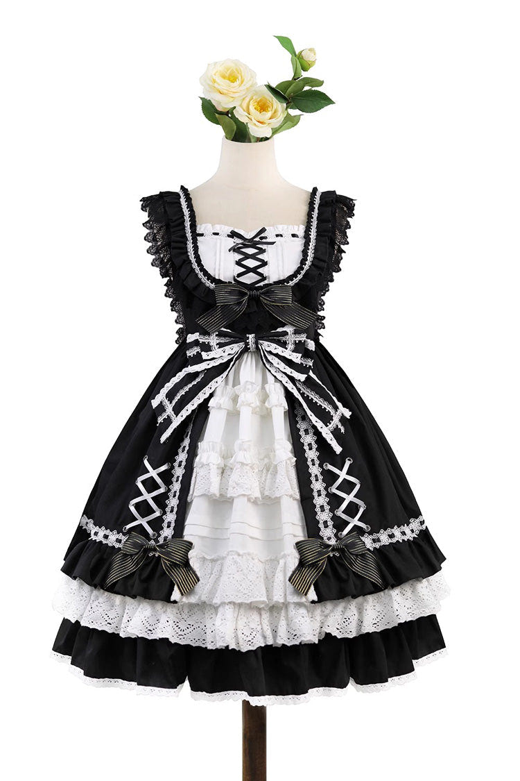 Black/White [Tina's Gift] Sleeveless Multi-Layered Ruffle Cardigan Bowknot Lace Sweet Lolita Jsk Dress - Product - 4