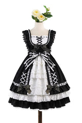 Black/White [Tina's Gift] Sleeveless Multi-Layered Ruffle Cardigan Bowknot Lace Sweet Lolita Jsk Dress - Product - 4