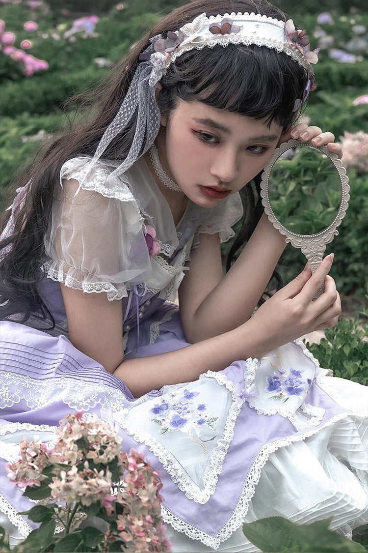 Purple Print Ruffle Embroidery Bowknot Classic Vintage Lolita Dress - Product - 7