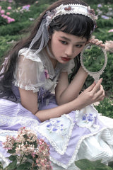 Purple Print Ruffle Embroidery Bowknot Classic Vintage Lolita Dress - Product - 7