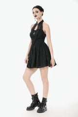 Black Off Shoulder Halterneck Sleeveless Lace Women's Gothic Short Dress - Product - 8