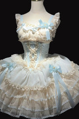 [Flowing Light Gift Box] Square Collar Sleeveless Multi-Layered Ruffled Bow Elegant Ballet Sweet Lolita Jsk Dress 6 Colors - Product - 12