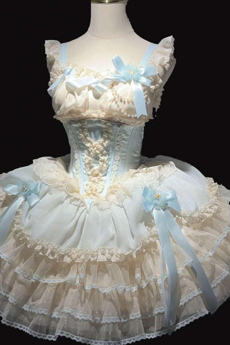 [Flowing Light Gift Box] Square Collar Sleeveless Multi-Layered Ruffled Bow Elegant Ballet Sweet Lolita Jsk Dress 6 Colors - Product - 12