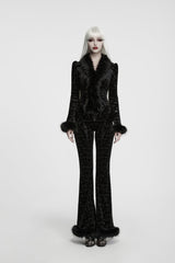 Black Jacquard Ruffled Slim Fit Women's Gothic Flare Pants - Product - 2
