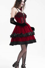 Red Chain Ruffle Lace Women's Gothic Slip Dress - Product - 3