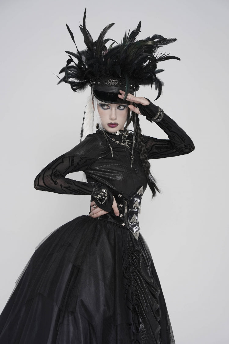 Black Lace-Up Slim Irregular Zippered Women's Punk Corset - Product - 6
