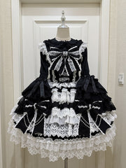Black bead chain tiered Hanayome Lolita JSK dress front view