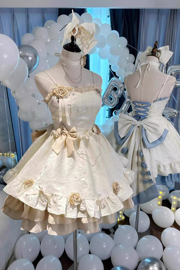 Apricot Print Ruffle Bowknot Sweet Princess Lolita Jsk Dress - Product - 2