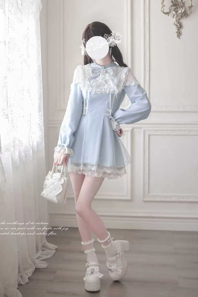 Aqua [Angel Heartbeat] Long Sleeves Bowknot Lace Sweet Jirai Kei Japanese Dress - Product - 7