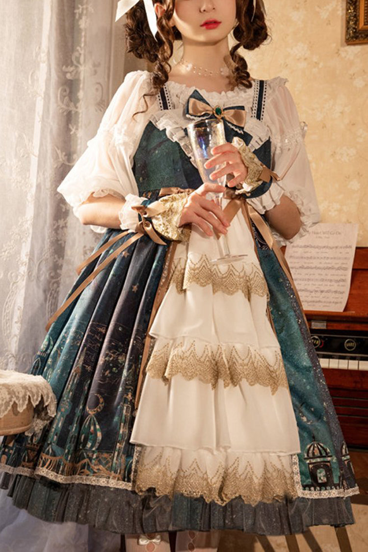 Dark Blue Night Of The Magic Lamp Palace Style Bowknot Classic Lolita Jsk Dress - navy blue - 1