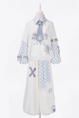 White Lapel Collar Long Sleeves Print Asymmetric Prince Handsome Ouji Lolita Set - White - 1