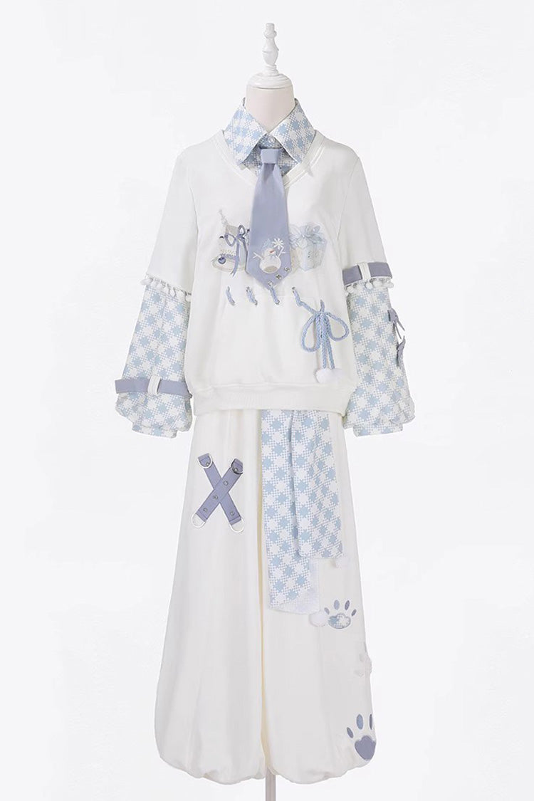 White Lapel Collar Long Sleeves Print Asymmetric Prince Handsome Ouji Lolita Set - White - 1