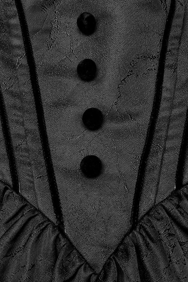 Black Short Puff Sleeves Lace-Up Women's Gothic Dress - Product - 7