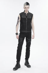 Black Chest Metal Willow Studded Sleeveless Men's Punk Vest - Product - 6