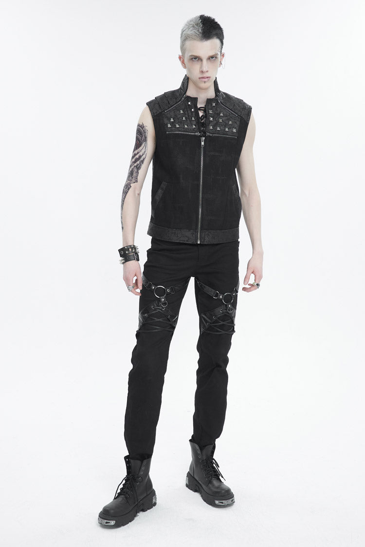 Black Chest Metal Willow Studded Sleeveless Men's Punk Vest - Product - 6