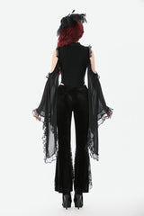 Black Women's Gothic Floral Embroidered Lace Flared Pants - Product - 4