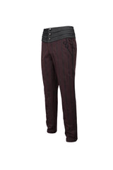 Red Retro Mid High Waist Micro Elastic Striped Woven Stitching Three Dimensional Jacquard Men's Gothic Trousers - Product - 6