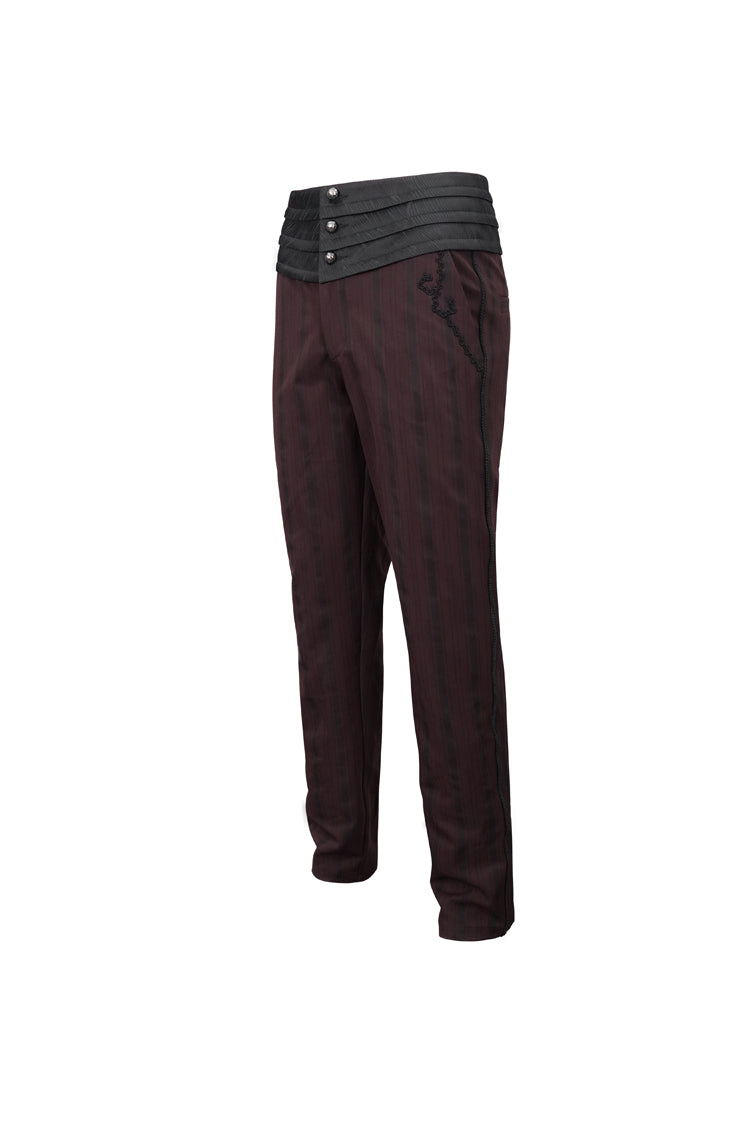 Red Retro Mid High Waist Micro Elastic Striped Woven Stitching Three Dimensional Jacquard Men's Gothic Trousers - Product - 6