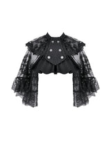 Black Bouble-Breasted Floral Lace Women's Gothic Cape - Product - 3