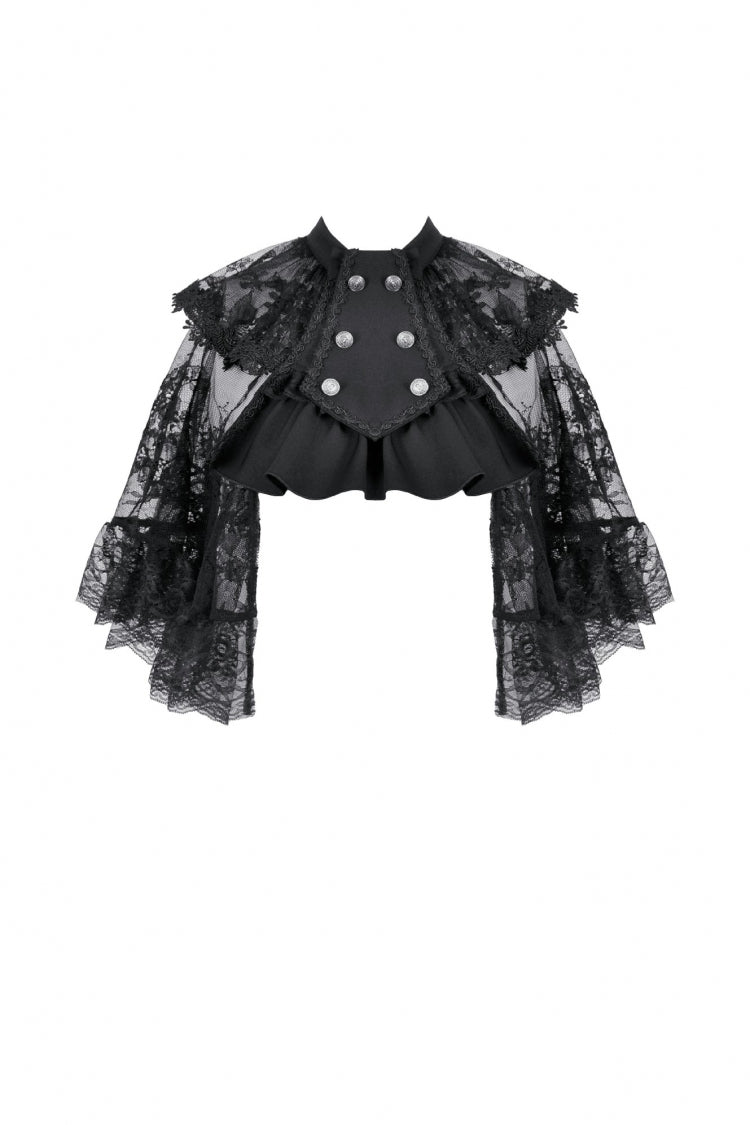 Black Bouble-Breasted Floral Lace Women's Gothic Cape - Product - 3