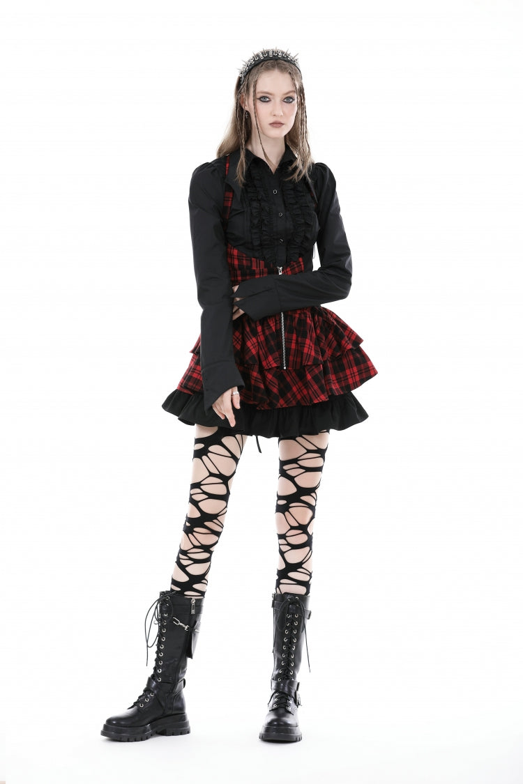 Black Turn-down Collar Ruffled Long Sleeves Women's Gothic Blouse - Product - 11