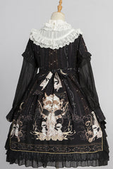 Round Collar Ruffled Long Sleeves Reunion World Print Classic Lolita OP Dress - Product - 10