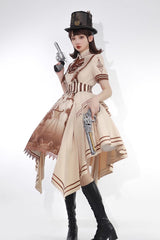 Brown Short Sleeves Libra Print Punk Vintage Lolita Dress - Product - 4