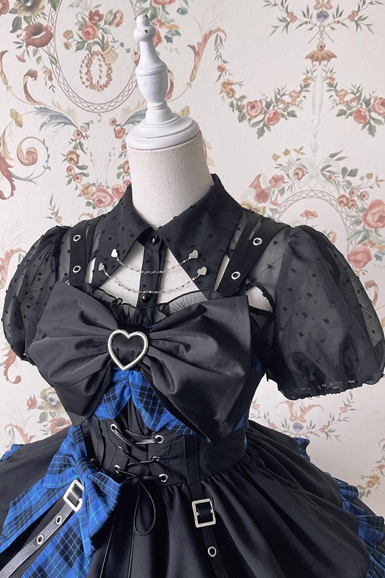 Black Chain Short Puff Sleeves Print Gothic Lolita Blouse - Product - 4