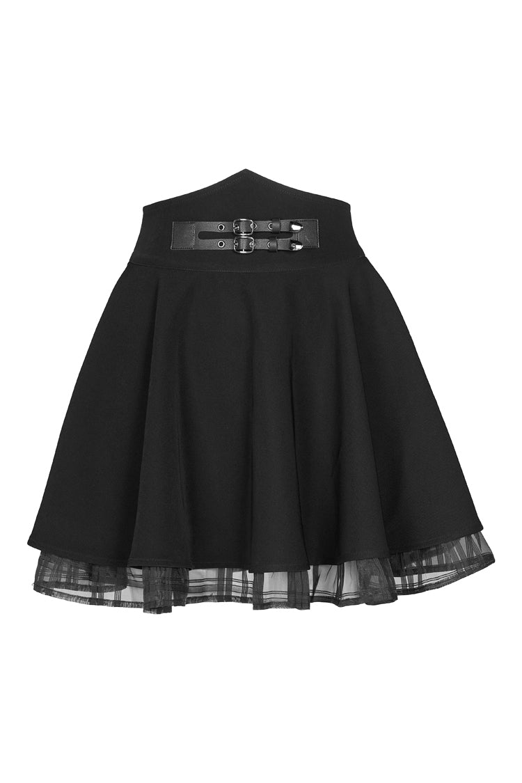 Black Front Metal Buckle Loops High Waist Splice Mesh Women's Punk Skirt - Product - 5