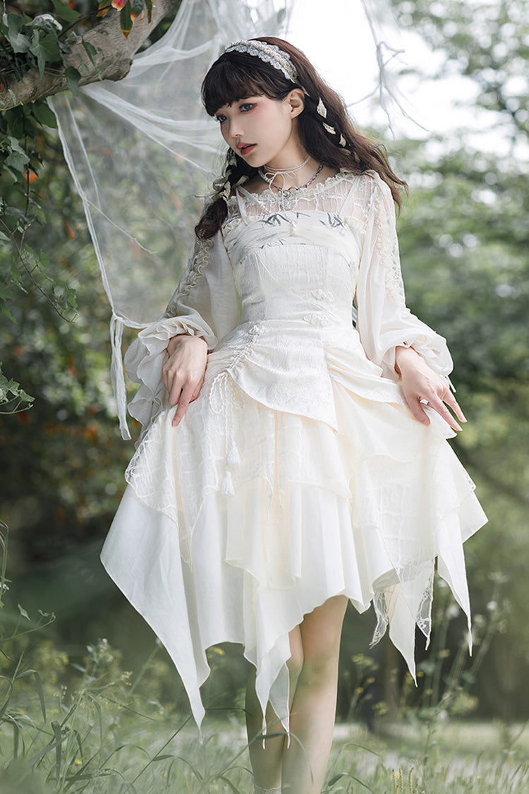 White Long Sleeves Hollow Sweet Elegant Lolita Blouse - Product - 2
