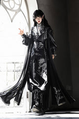 Black [Shadow Dragon Diving Into the Abyss] Long Sleeves Jacquard Embroidered Gothic Chinese Inspired Hanfu Ouji Lolita Set - Product - 3