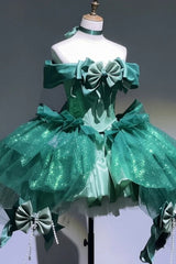 Green [Mermaid Tears] Off Shoulder High Waisted Ruffled Bow Sweet Princess Lolita Dress - Product - 9