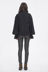 Black Stand Collar Lantern Sleeves Print Lace Women's Punk Blouse - Product - 5