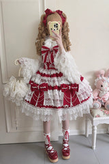 Wine Red [Knot of the Crossed Heart] Sleeveless Multi-Layered Ruffle Hanayome Cardigan Bowknot Lace Lace-Up Sweet Lolita Jsk Dress - Wine-Red - 1